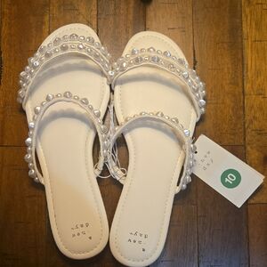 a new day Cream Pearl-Embellished Slide Sandals